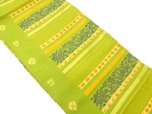 横段に唐草・鳥・抽象模様織出し名古屋帯